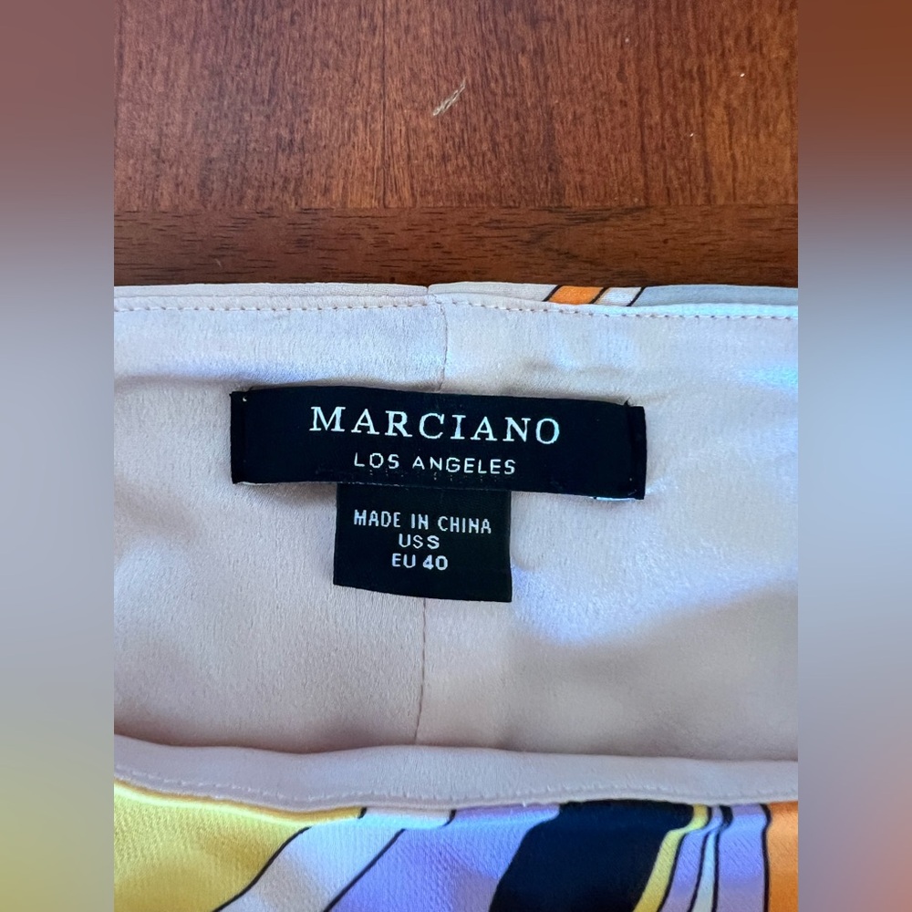 Marciano Orange and Purple Abstract High Low Pleated Flowy Maxi Skirt Size S - Picture 10 of 15